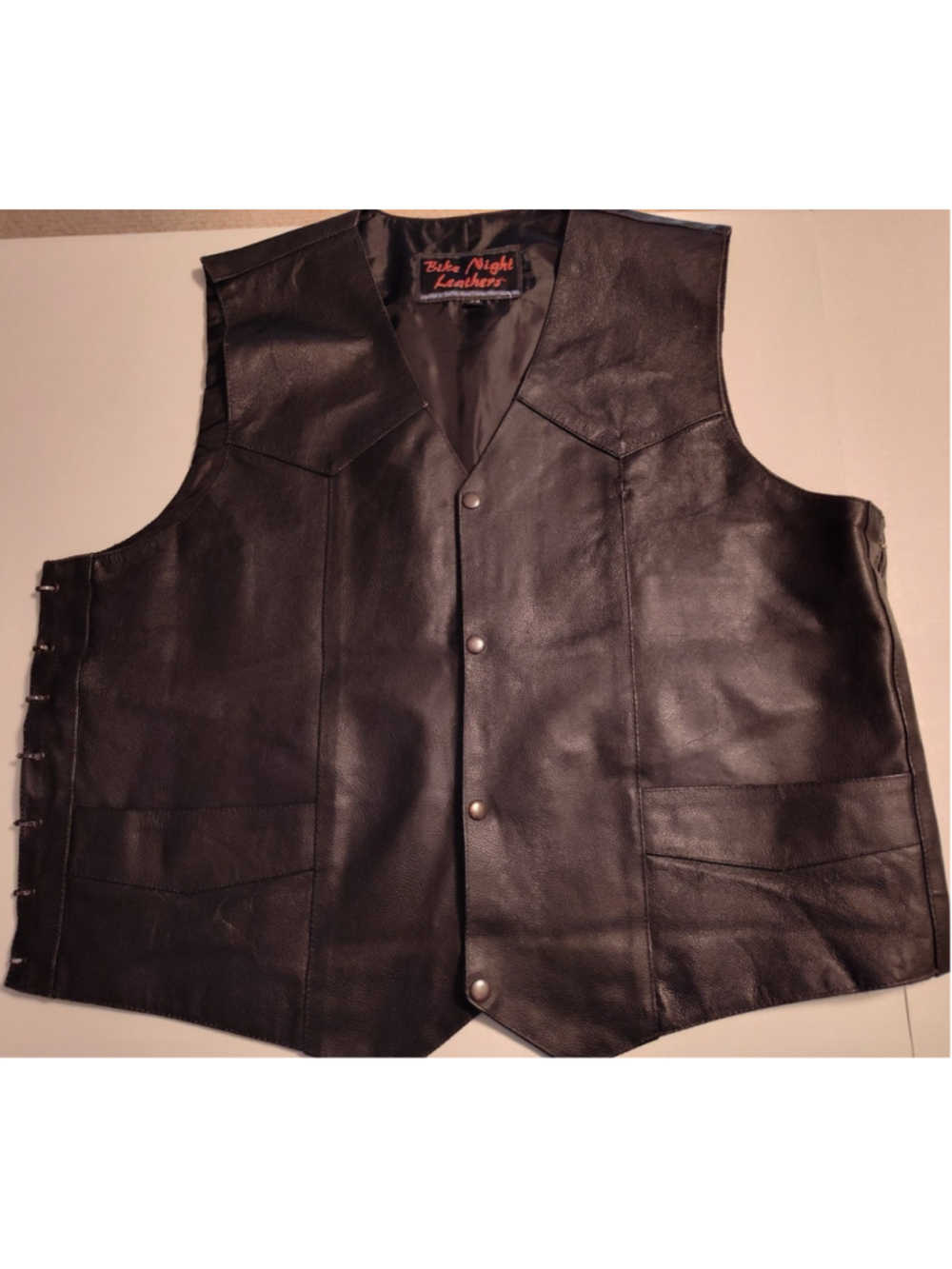 Bike Night Leathers- Black Leather Vest SZ 56